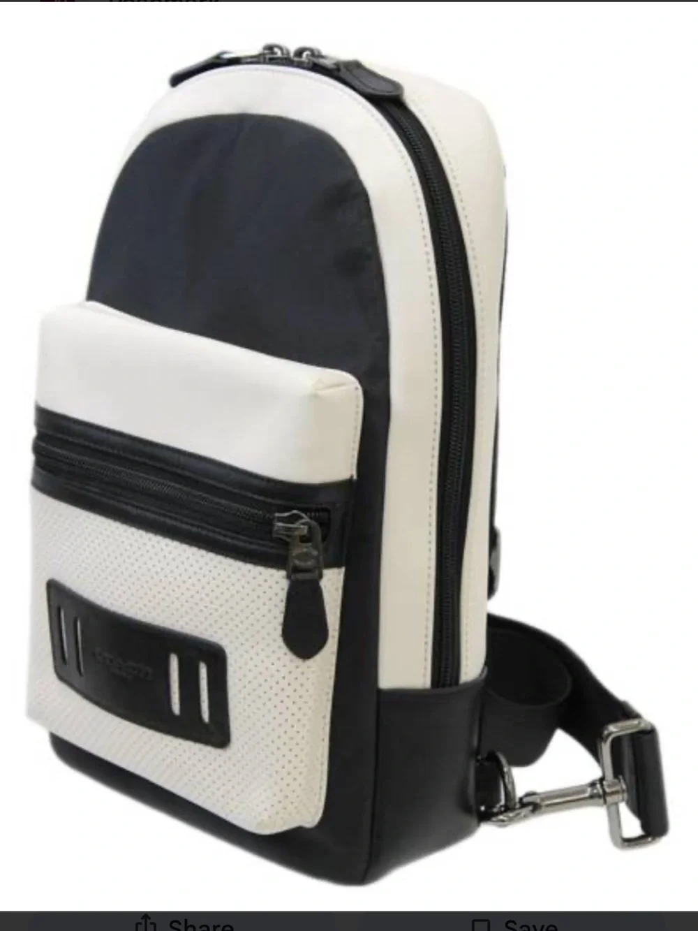 Coach F56877 black white sling terrain perforated back pack.